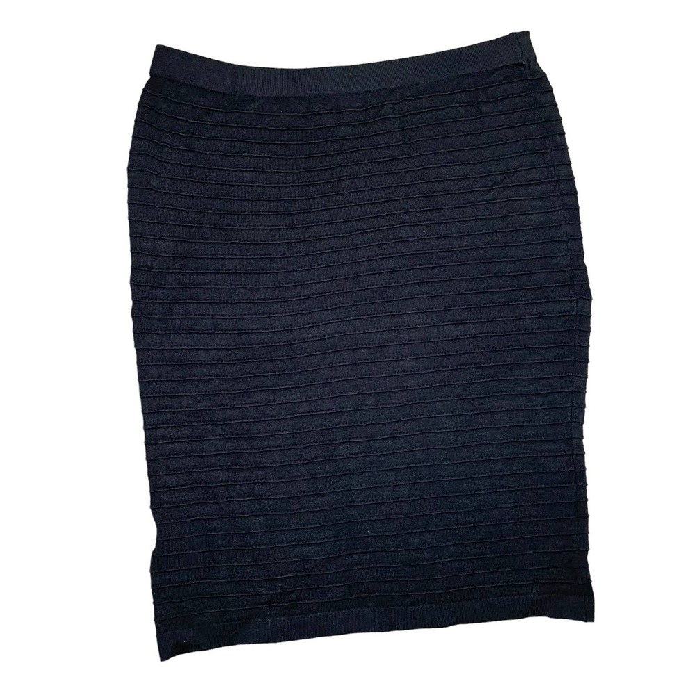 Lauren Vidal Black Ribbed Pencil Skirt Women's size L Preppy Professional Career